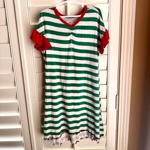 DotDotSmile Sleep Collection Nightgown Girls 3/4 Green Stripe Christmas Holiday